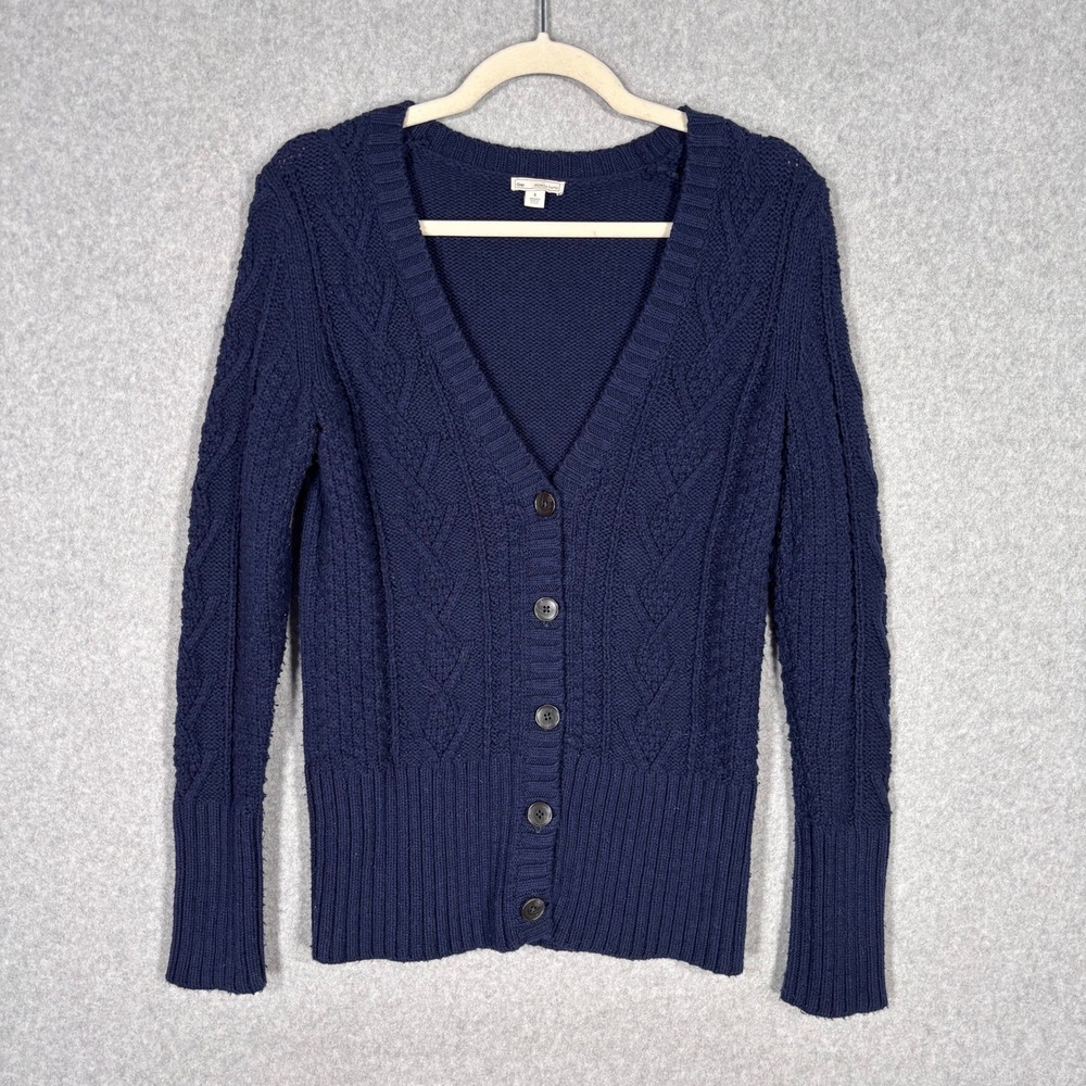 GAP‎ Cable Knit Cardigan Sweater Small Navy Tennis Prep Y2K Old Money Minimalist